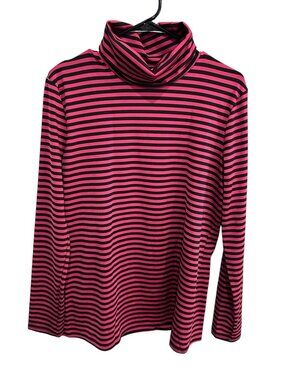 Womens Pink Black Striped Turtleneck Long Sleeve Top Size M Preppy Minimalist
